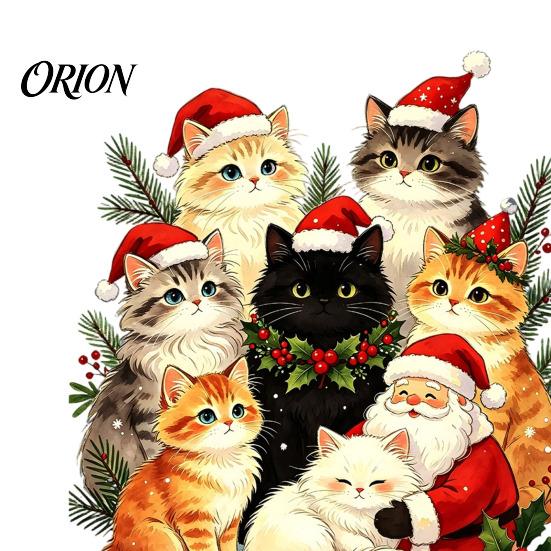 Cat Theme Party Supplies Christmas Static Cling Decal, Waterproof PVC Festive Window Sticker, Kids Room Wall Art Easy Apply Decorative for Home Living