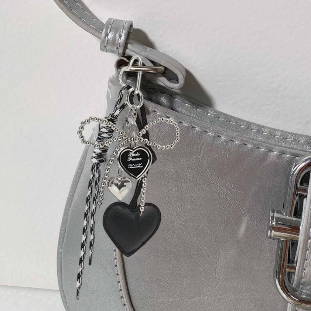 Glossy Leather Heart Keychain Faux Pearls Bowknot Braided Rope Car Keyring Bag Charm Gift Accessory for Women Girls