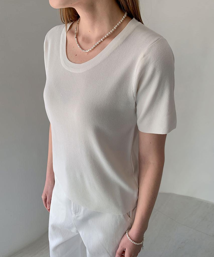 Baseukala Basic Round Ribbed Short Sleeve Knit (3Colors)