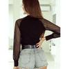 Fashion Mesh Sleeves Top Pullover Crew Neck Knitwear Mesh Long Sleeve Round Neck Neck Top
