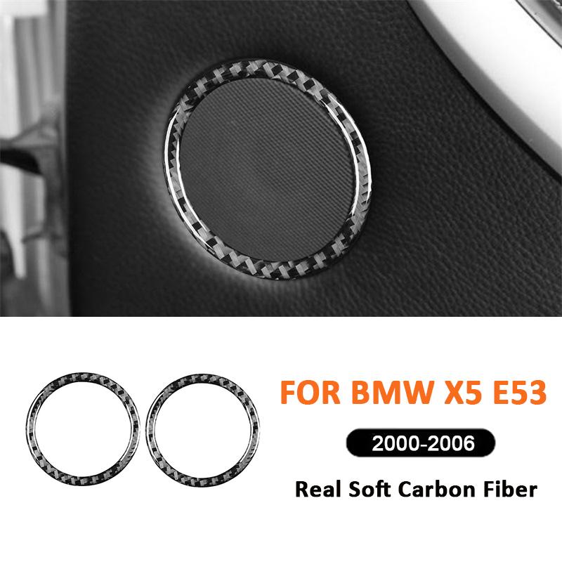 For BMW X5 E53 2000-2006 Carbon Fiber Car Accessories Door Radio Speaker Ring Frame Loudspeaker Trim Cover Decoration Sticker
