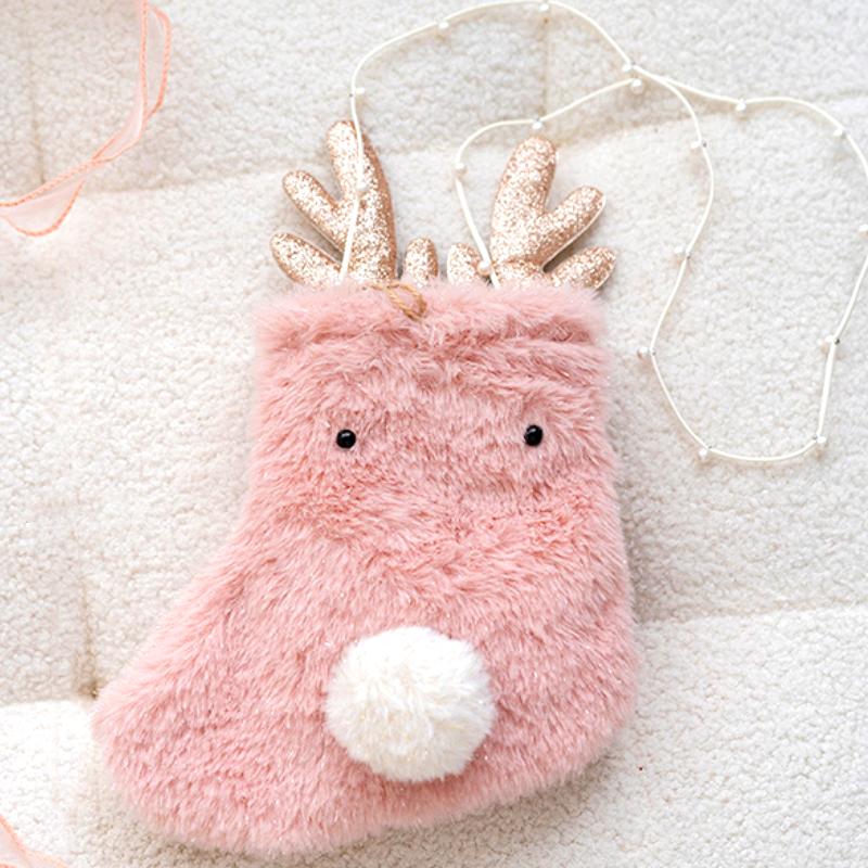 1 Stück Weihnachtsdekoration Rosa Mädchenherz Weihnachtsgeschenke Plüsch Süßigkeitentüte Rentier Süßigkeitentüte Geschenktüte