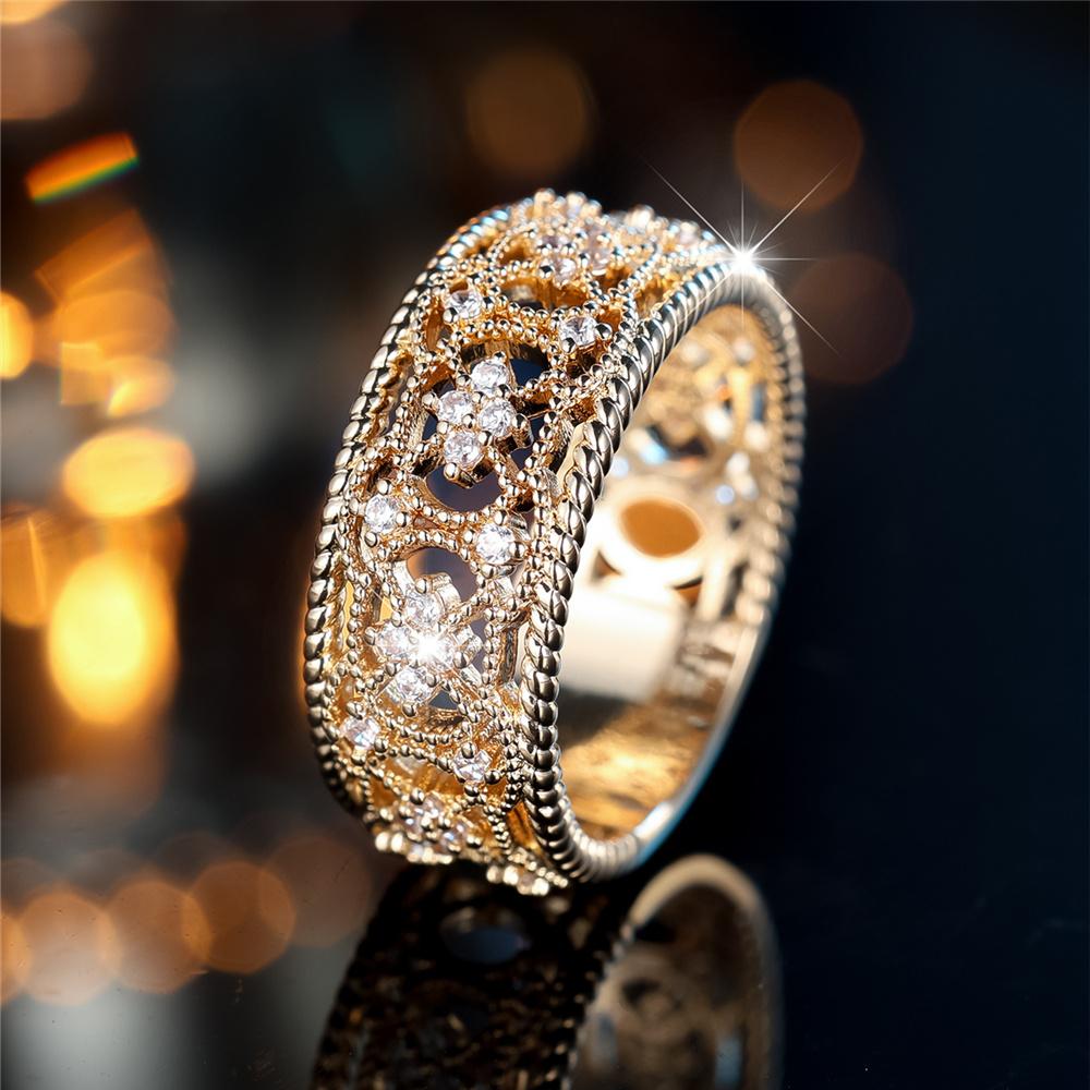 Charme Ring mit weißem Zirkonstein Goldfarben Eheringe Schmuck für Damen Party Geschenke