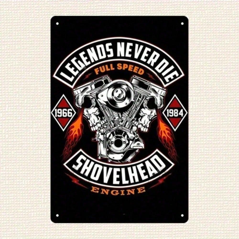 Shovelhead Legendz 1965 Metal Wall Art Red Flame Garage Decor Legends Never Die Sign