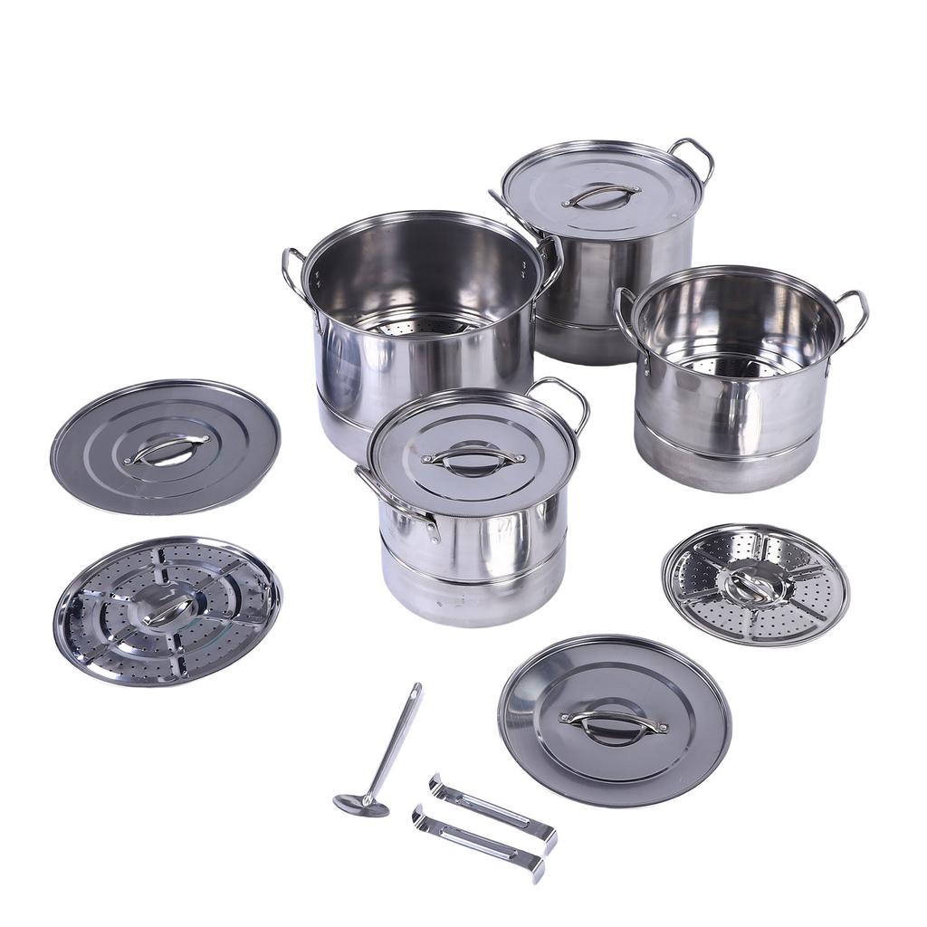 4PCS Stock Pot Set Stainless Steel Induction Cookware Soup Pot with Steam Rack for Kitchen Cooking