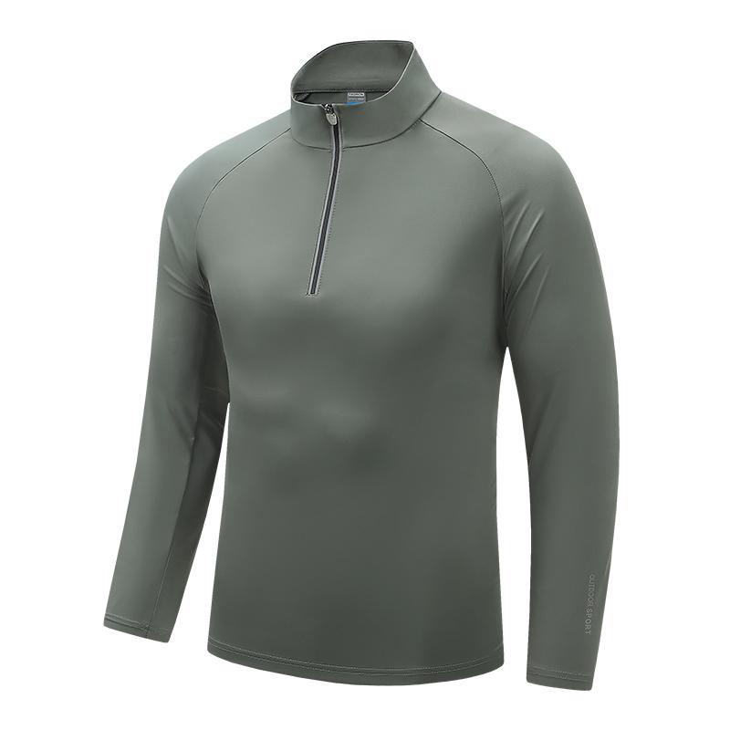 Men's Outdoor Elastic Quick-Dry Stand-Up Collar Long Sleeve T-Shirt Half-Zip Sports Casual Cycling Base Layer