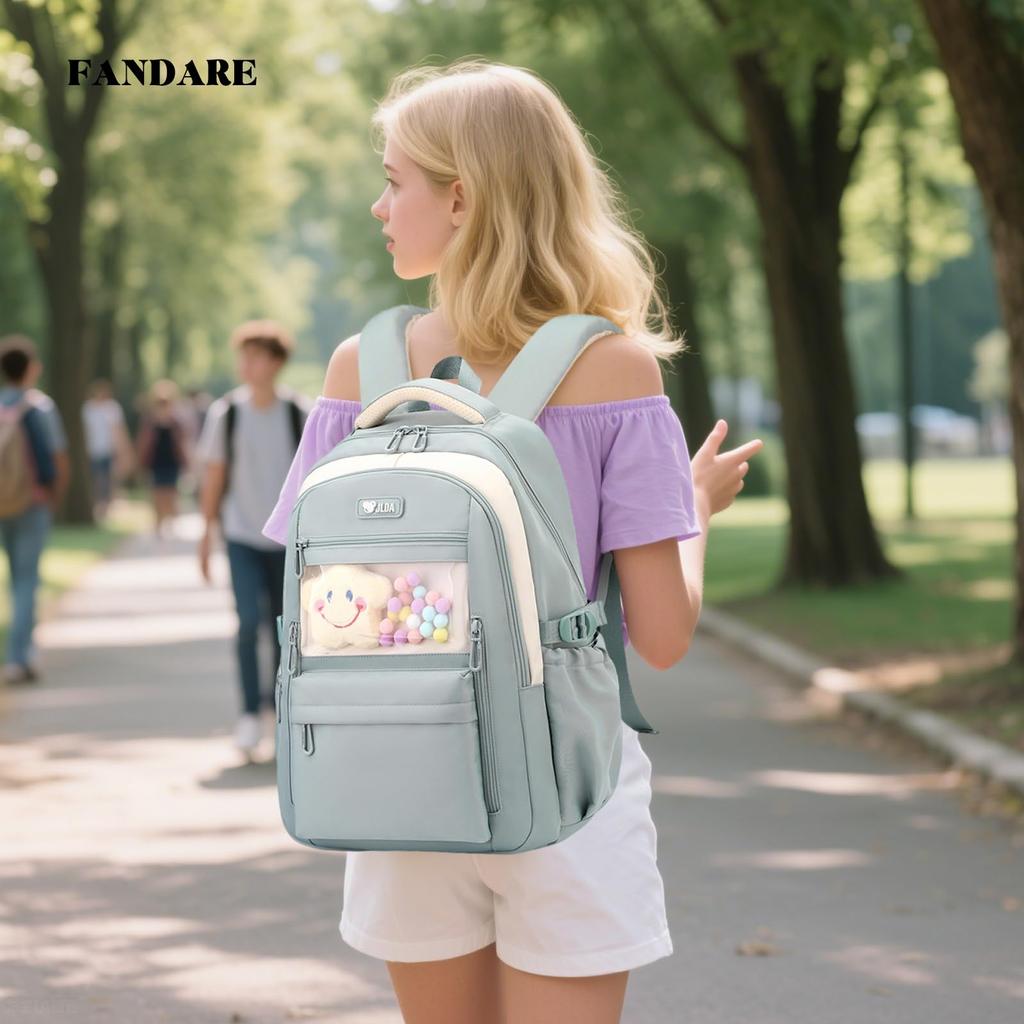 FANDARE Women's Korean Backpack for Girls, High School, Middle School, and Elementary School Students, Large Capacity A4 Size, Water-Repellent