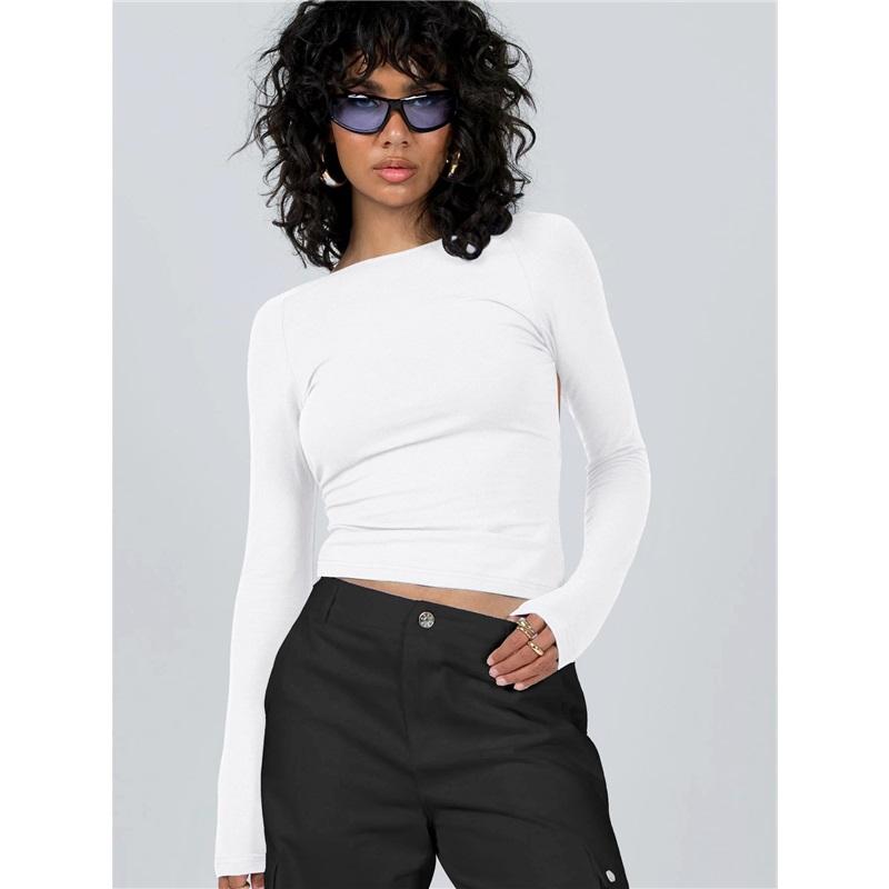 

Женская футболка с длинным рукавом, весна-осень, однотонные облегающие повседневные рубашки, женские пуловеры, базовая футболка Y2k, уличная одежда, укороченные топы S белый