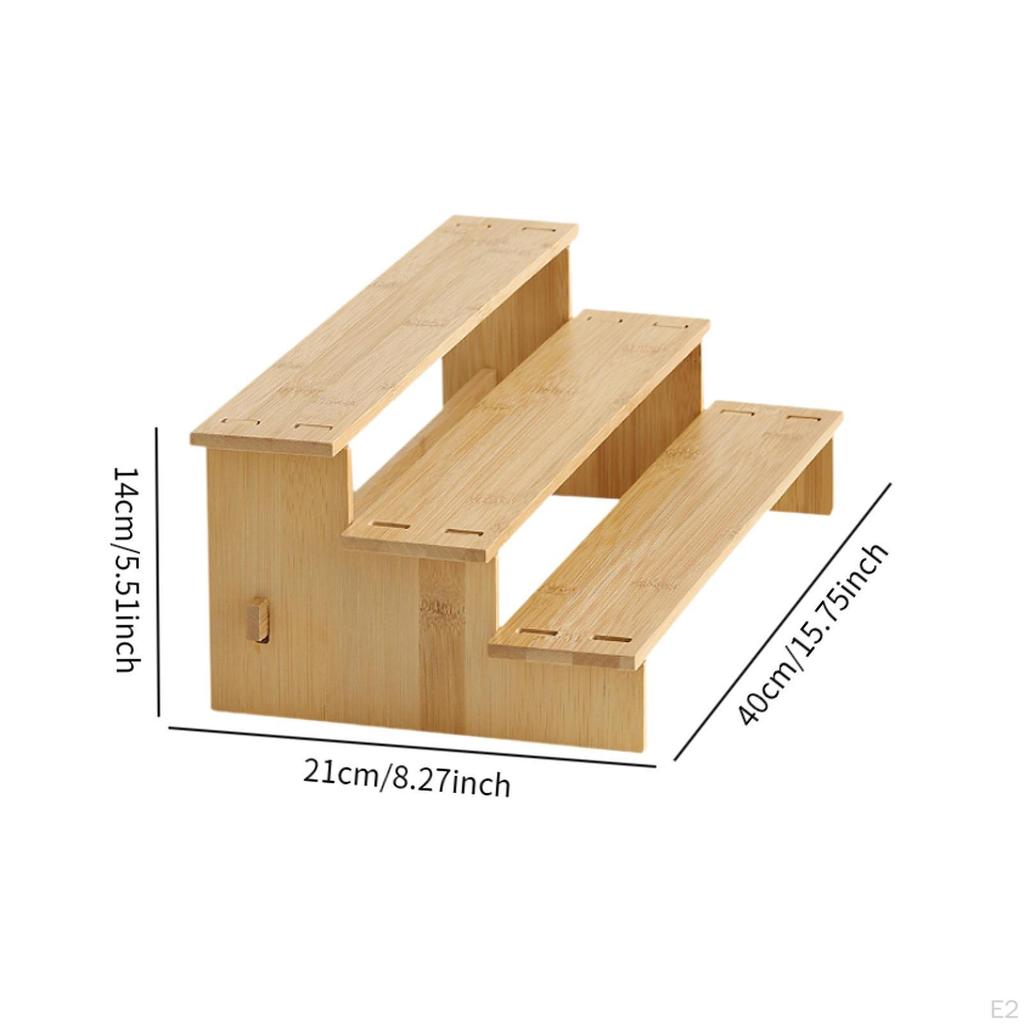 Bamboo Tiered Spice Rack,Kitchen Organizer Home Seasoning Jar Holder Display Shelf 3 Tier Wooden