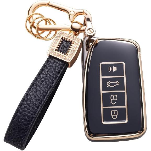 for Toyota Key Fob Cover with Leather Lanyard, Car Key Fob Case Compatible with 2018- Camry RAV4 Highlander Avalon C-HR Prius Corolla GT86 Smart Key