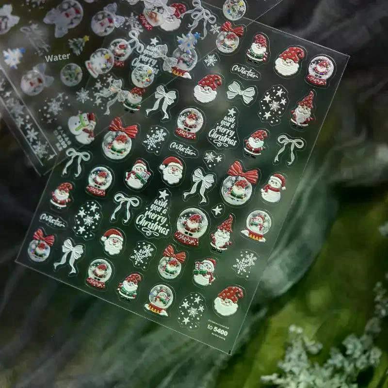 Christmas Snowman Nail Art Stickers Winter Fresh Nail Stickers White Snow Crystal Ball Ornament Stickers