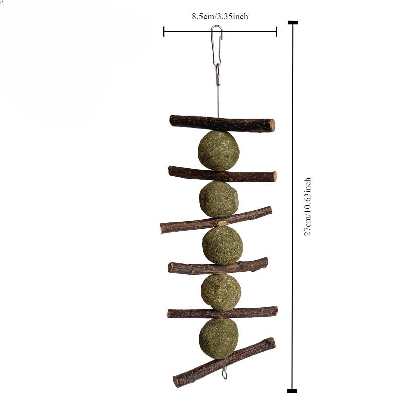 1pcs Alfalfa Grass Ball Skewer Grass Cake Grinding Teeth Apple Branch Bite Skewer Guinea Pig Rabbit Dragon Cat Snack Bite Stick