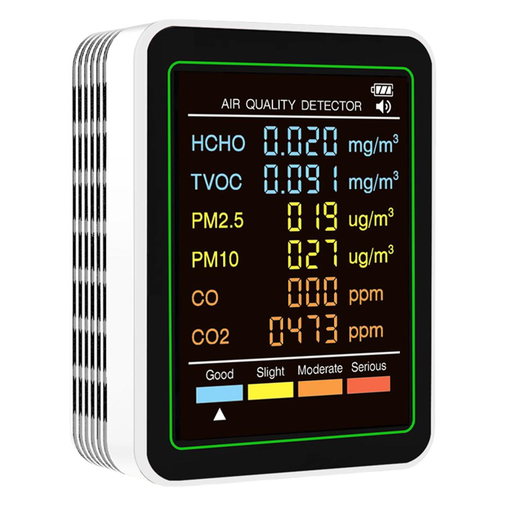 6-in-1 Air Quality Monitor Real-Time Air Quality Meter Portable Temperature Humidity Detector for Home Cars Plants