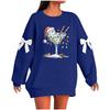 Ladies' Christmas Printed Bow Round Neck Long Sleeved Loose Pullover Sweater Sweatshirt Top