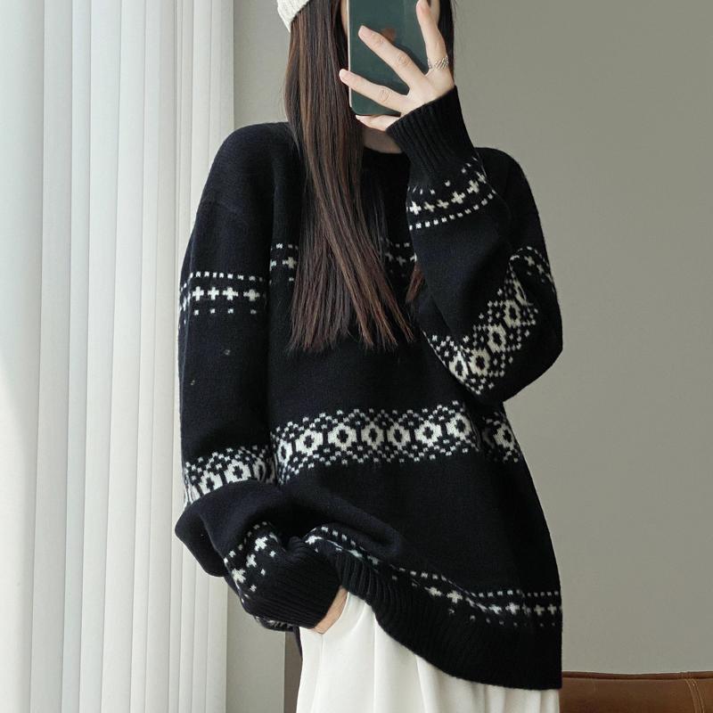 Knitted Women Sweater O-neck Long Sleeve Warm Loose Oversize Sweaters Female Winter Casual Elegant Lady Clothes