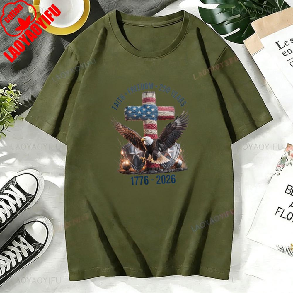 Faith  Freedom  250 Years Shirt 250th Anniversary United States of America TShirt Loose Casual Cotton Women Tops S