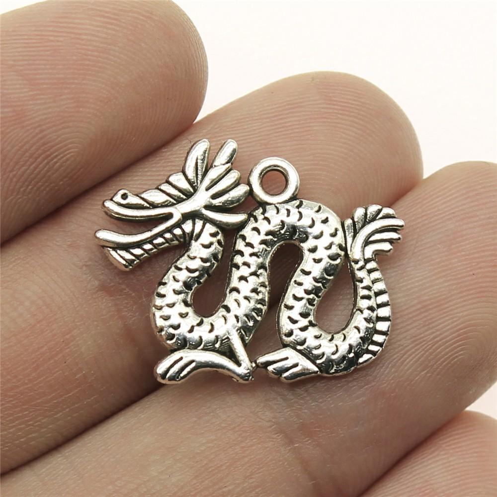 10pcs Charms Dragon Tibetan Bronze Silver Color Pendants Antique Jewelry Making DIY Handmade Craft