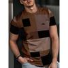 Men'S Fashion T-Shirt Casual Coffee Plaid Crew Neck Short Sleeve Regular Fit Top