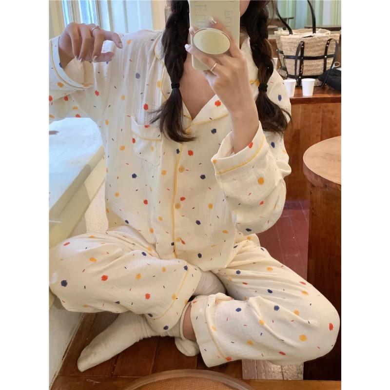Women's Pajamas New Autumn Spring Long Sleeve Soft Sleepwear Set Grid Cartoon Pyjama Woman Home Nightwear Set Cardigan