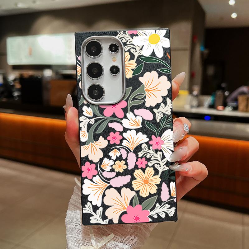 For Samsung S25 Ultra S24 FE S23 S22 S21 A56 A36 A16 A55 A15 Case Sakura Floral Print Soft Shockproof Slim Matte TPU Leather Texture Phone Cover