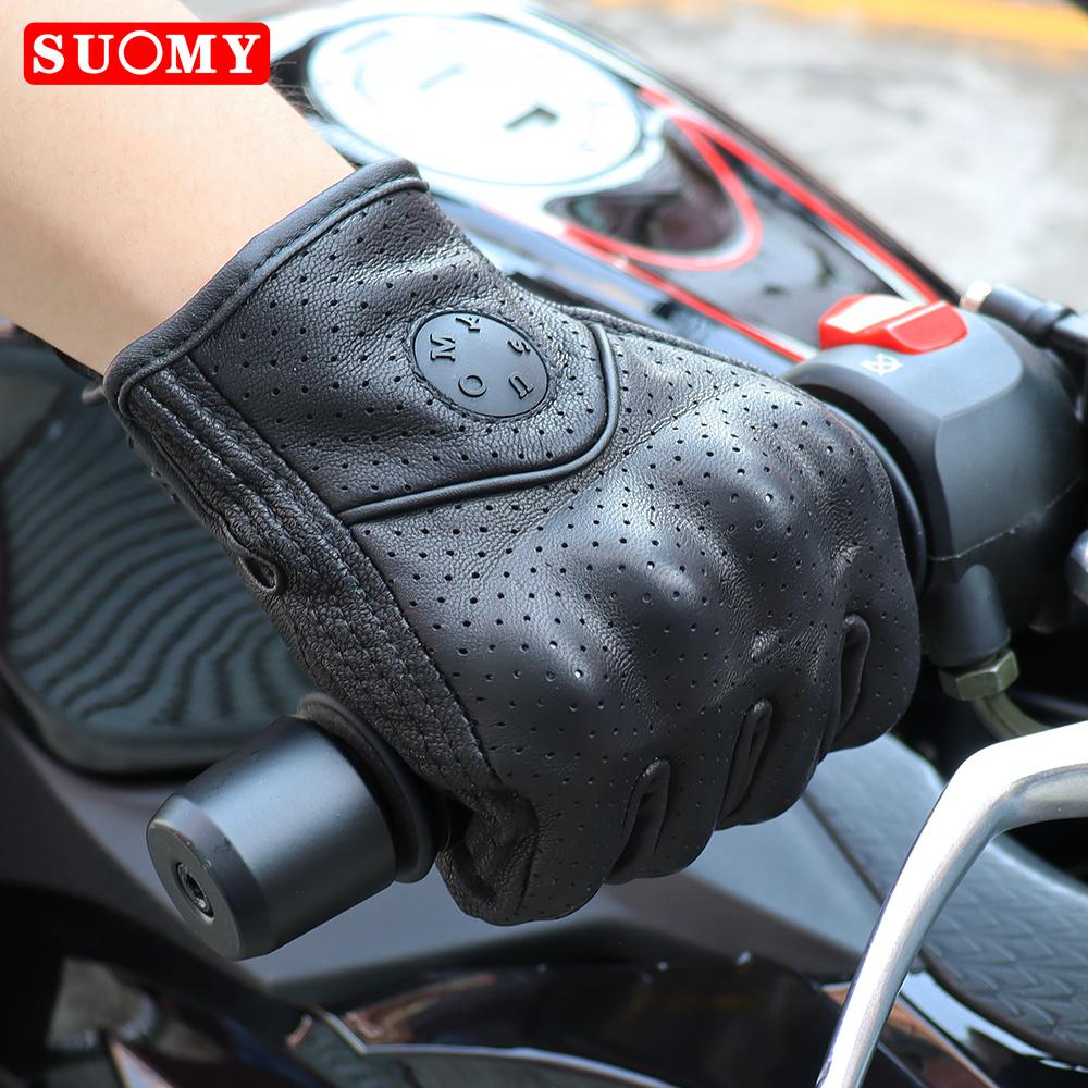 Suomy Motorcycle Leather Gloves Retro Motorcyclist Gloves Men Women Vintage Motocross Gloves Black Motorcycle Accessories