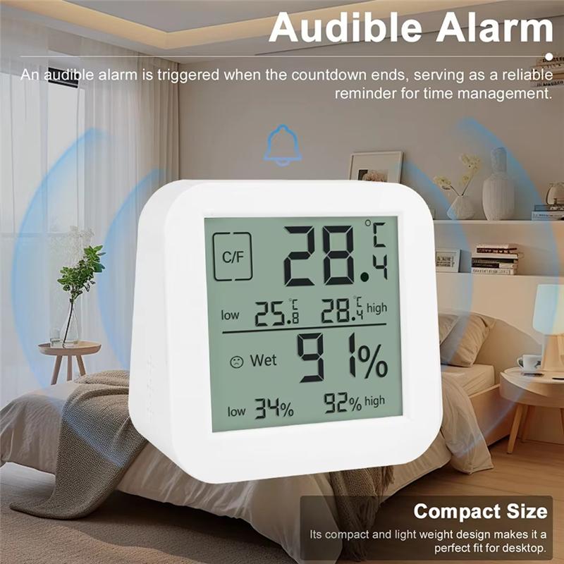 

A96I-LCD Digital Hygrothermograph Indoor Multifunctional Dual-Screen Humidity And Temperature Meter Table Clock білий