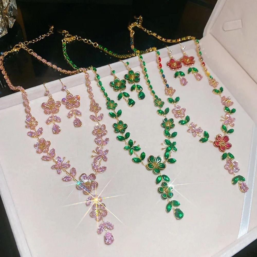 Exquisite Zircon Necklaces Sweet Jewelry Set Niche Clavicle Chain  Jewelry Accessories