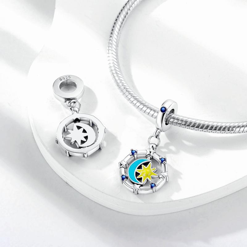 Charms Copper Mysterious Luminous Star Moon Pendants Fit Charms Plata Original Bracelet Beads Women Jewellery Making Diy