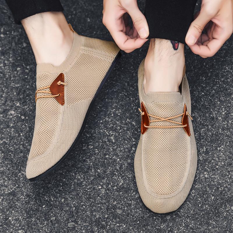 YRZL Casual Men's Shoes Summer Solid Color Mesh Breathable Flats Male Comfortable Lightweight Shoes Man Slip on Loafers for Men