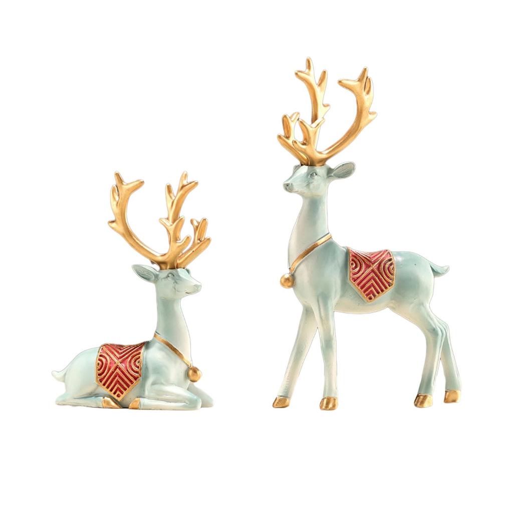 2 Pieces Decorative Deer Figurines Reindeer Statues Elk Resin Statues for Party Anniversaries Birthday Holiday Housewarming
