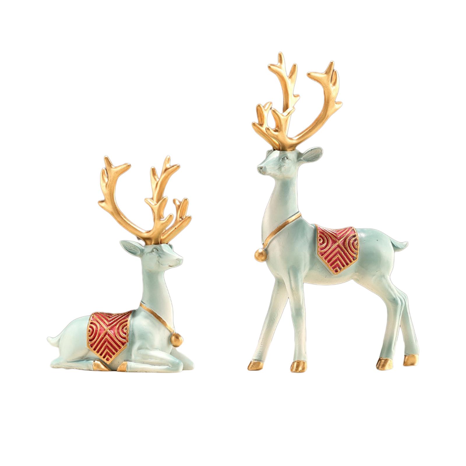 

2 Pieces Decorative Deer Figurines Reindeer Statues Elk Resin Statues for Party Anniversaries Birthday Holiday Housewarming синій