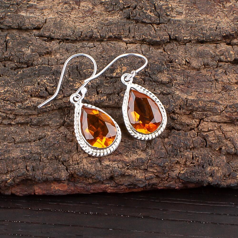 

Цитрин Драгоценный камень 925 Стерлинговое серебро Ювелирные изделия ручной работы Серьги 1.40 Подарок для нее EE-9-8