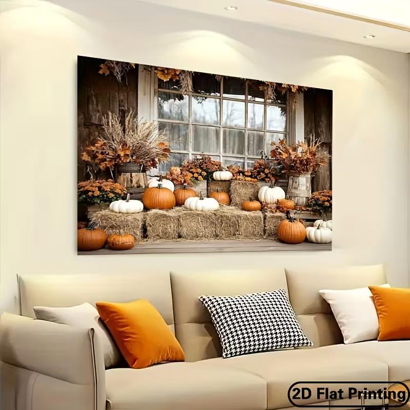 Rustic Fall Pumpkin Tapestry Farmhouse Porch Scene Wall Hanging for Party & Photography