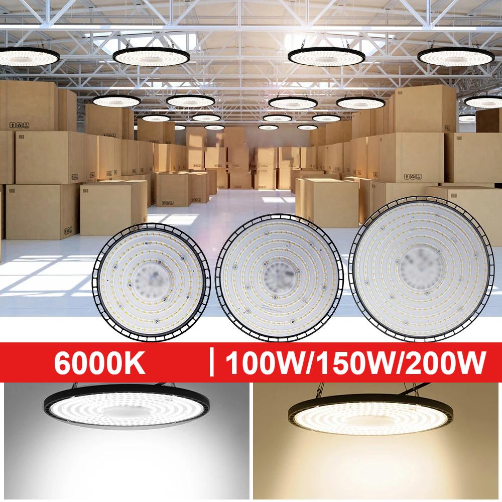 Super Bright UFO High Bay Light 100W 150W 200W Waterproof LED Industrial Lighting for Garage Gym Factory Warehouse