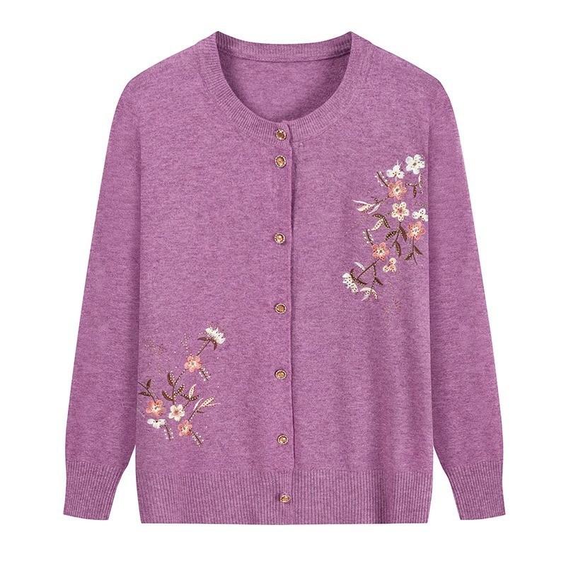 Embroidered Cardigans for the Elderly Middle-aged and Elderly Women's Knitted Sweaters Spring and Autumn Sweaters