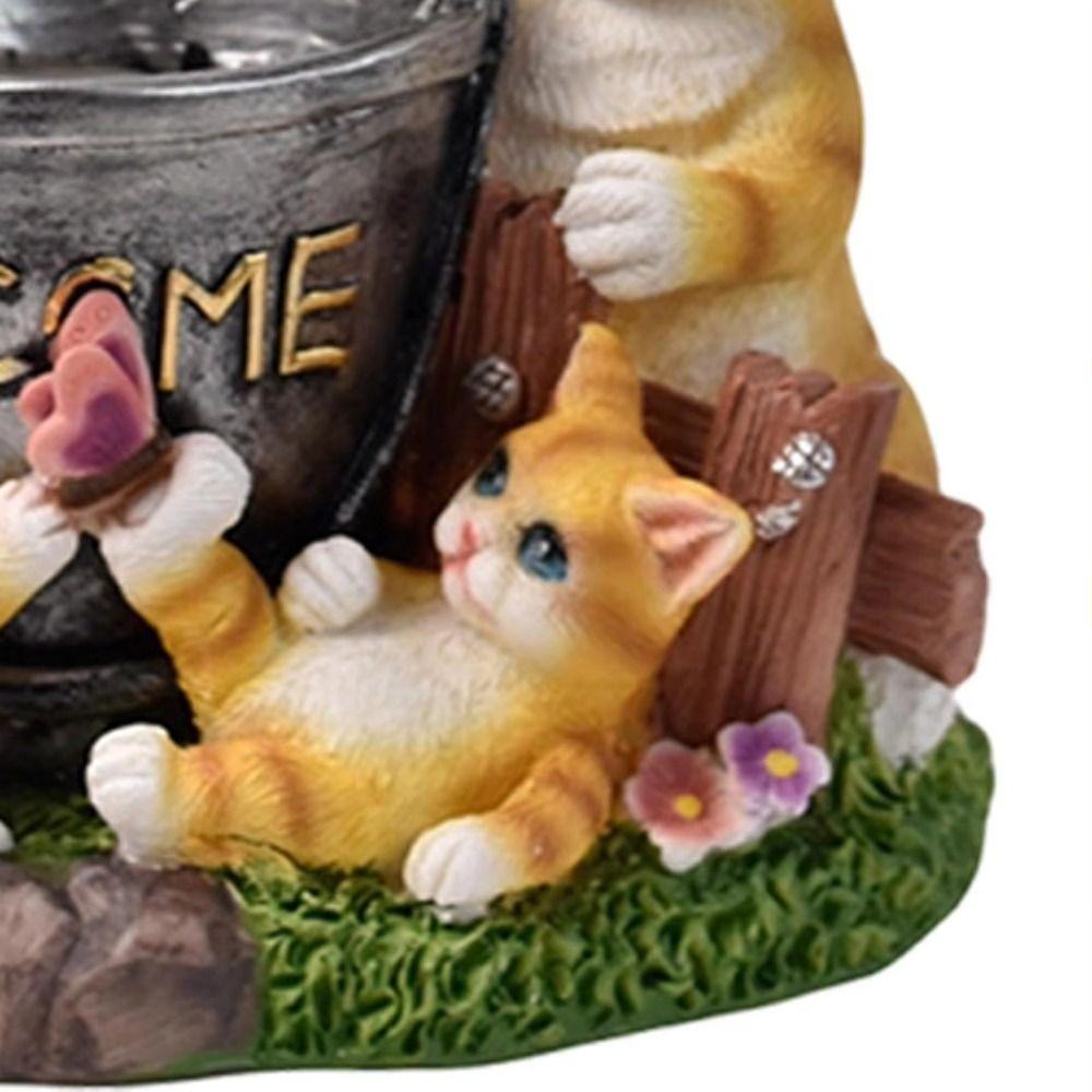 Doppelter Blumentopf Solare Katzenstatue Massives Material Handbemalte Harz-Gartenskulptur Lampe Warmes LED-Licht Wetterfest