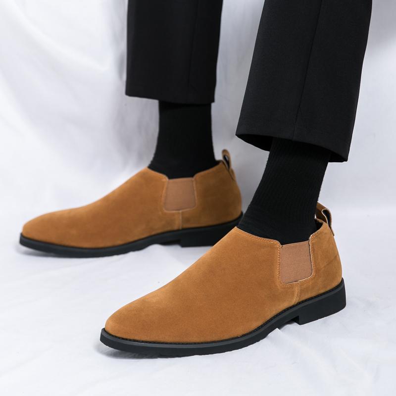 British Fashion New Men's Pointed Green Brown Suede Leather Shoes Male Designer Formal Wedding Prom Dress Homecoming Footwear