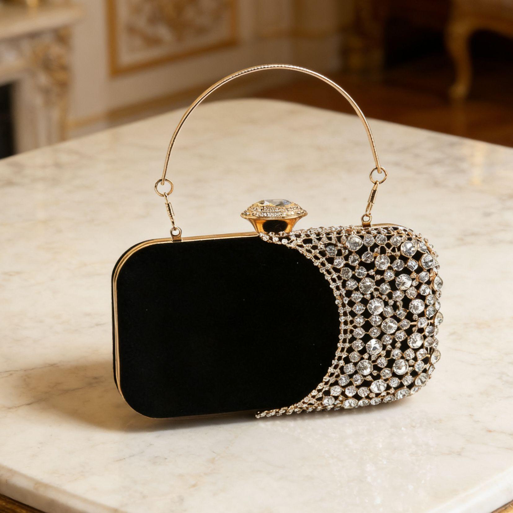 Glitter Clutch Purse Crystal Evening Bags Handbag Small Phone Wallet Shoulder Bag with Detachable Chain for Party Prom Wedding чёрный