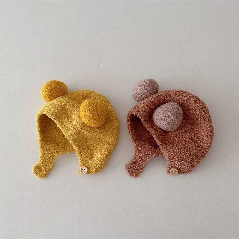 Baby hat autumn and winter super cute baby newborn infant ear protection warm cute men and women knitted fleece hat bag head