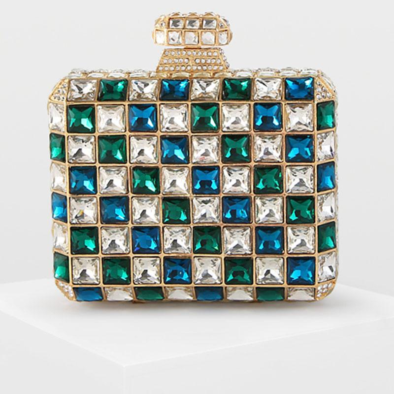 White/Green Shell Square Women Evening Clutch Bag Ladies Wallets Bridal Wedding Party Purse Luxury Diamond Crystal Clutches