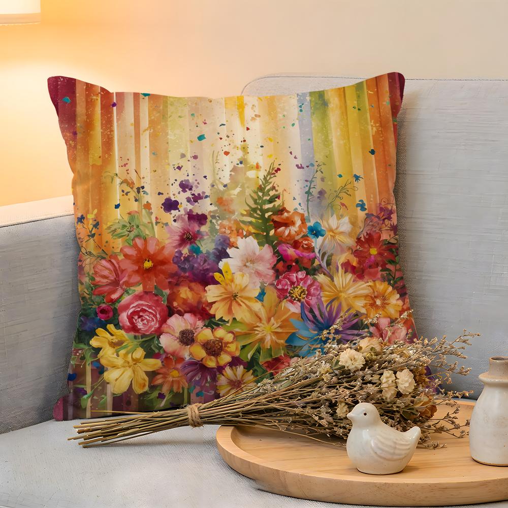 Cushion Cover Linen SkinFriendly Soft Decorative Case For Sofa Home Decor Anime Stunning Colorful Floral Pillow Cover