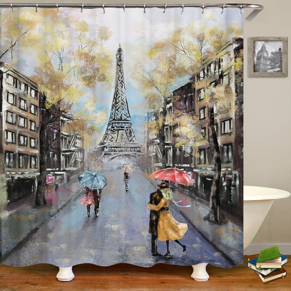 Paris Tower Paris Landskap Duschdraperier Badrum Vattentätt Badgardin Polyestertyg Badkar Badgardin 180*180cm