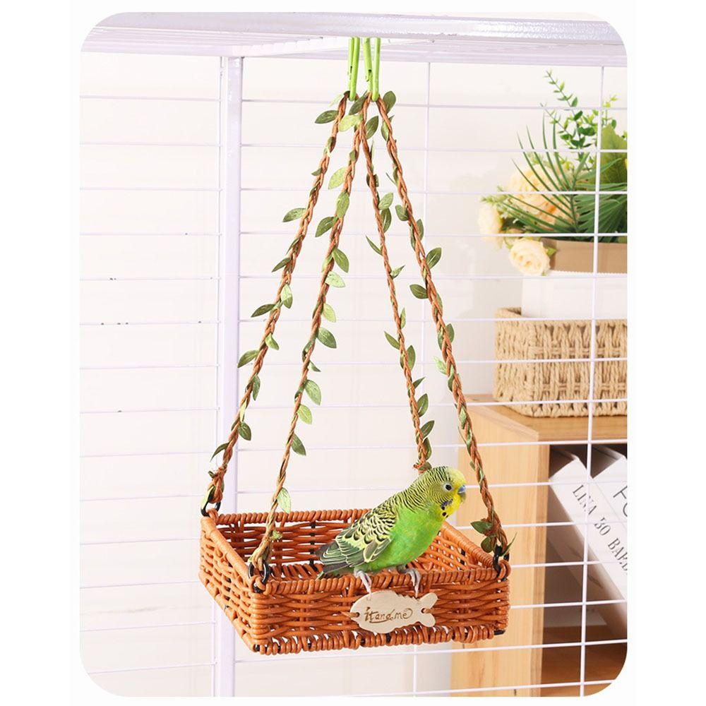 Vintage Imitation Rattan Pet Bird Nest Hand-Woven Round/Square Bird Hammock for Cage Adjustable Washable Bird Sleeping Hut Cage