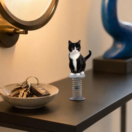 Cat Spring Car Rocking Black White Cat Figurine 2d Flat Acrylic Swaying Dashboard