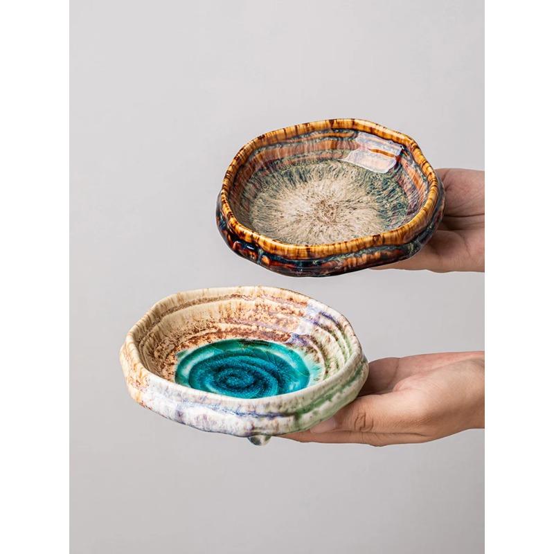 Ceramic Sushi Dish Restaurant Ice Cracked Glaze Molecular Cuisine Tableware Dessert Snack Plate Dipping Sauce Fruit Platter