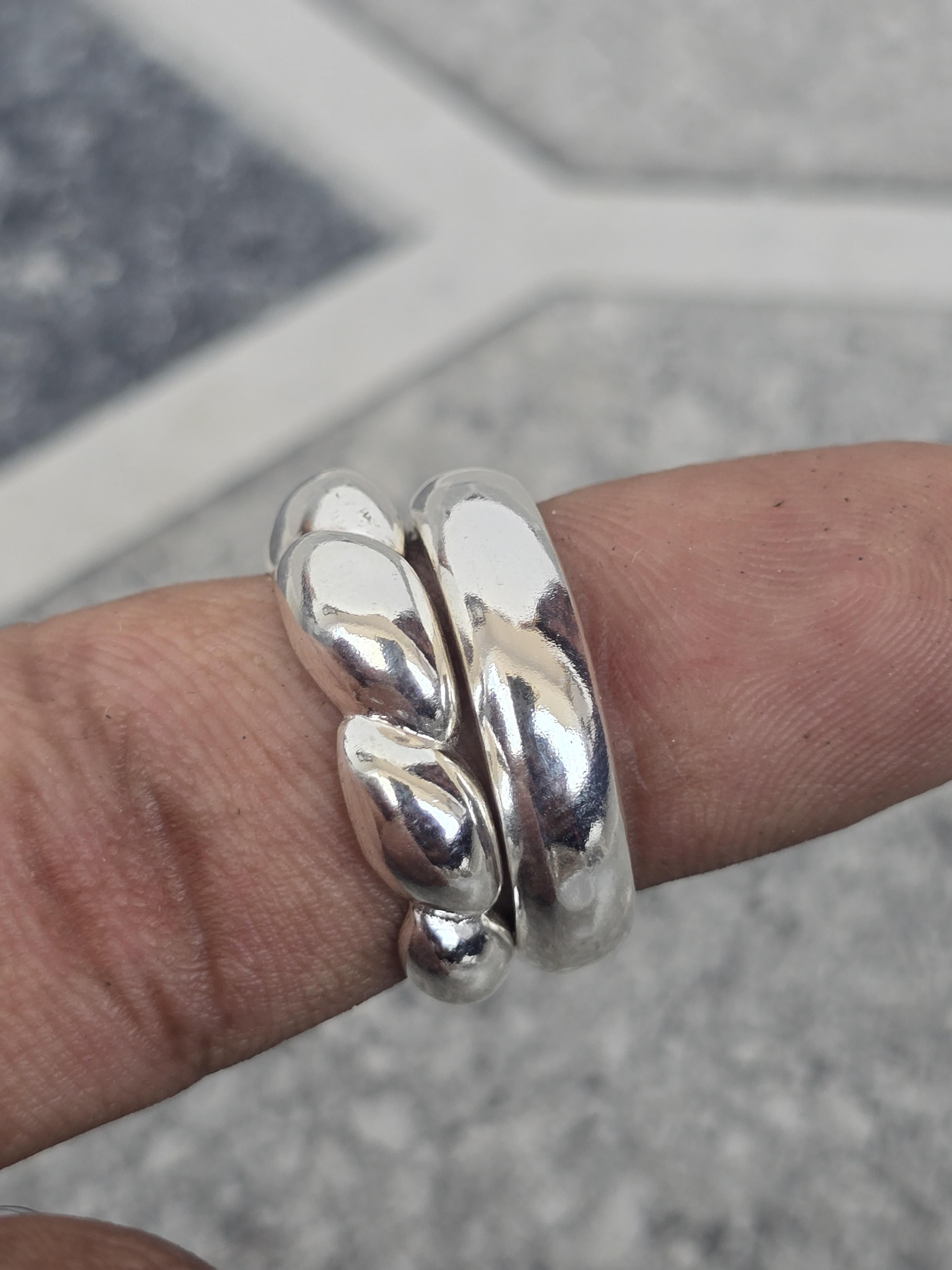 

Набір з 2 каблучок-куполів з крученням, Срібло 925 проби, Мінімалістичне кільце, Дизайнерське унікальне кільце, Кільце ручної роботи, Масивне кільце з широкою шинкою, Ювелірні вироби 5.5