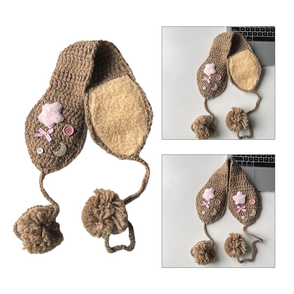 Windproof Crochet Earmuffs with Star&Moon Decals Eye-Catching Ear Warmer for Adult Keep Ear Warm Cold Weather Supplies