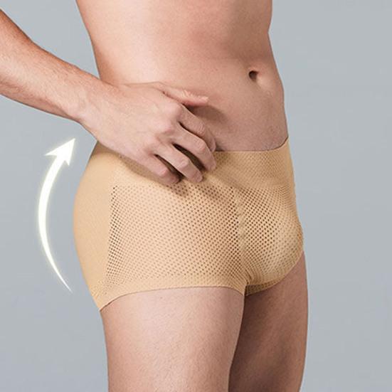 Men Breathable Mid-rise Underpants Solid Color Butt Lift Shaper Hip Pad Shorts Panties Fake Butt Seamless Underwear