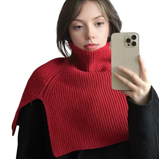 Women Shawl Scarf High Collar Side Split Design Windproof Warm Fabric Fake Collar Outdoor Lightweight Shawl Wrap