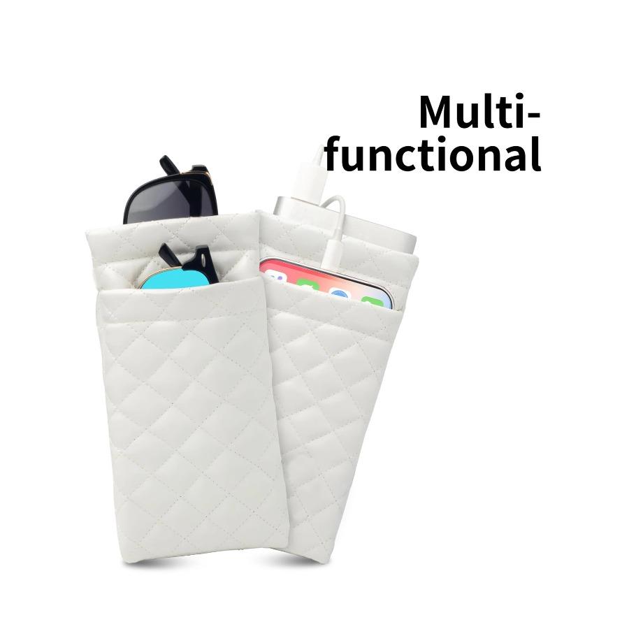 1Piece Soft PU Double Glasses Case Portable Squeeze Top Leather Glasses Case Minimalist Argyle Anti-Scratch Glasses Storage Bag